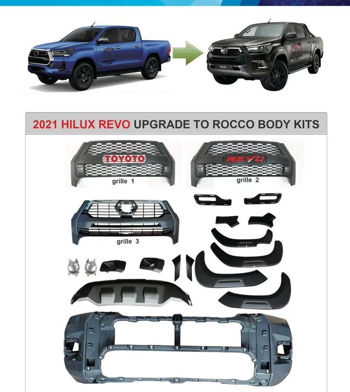 PP Car Front Rear Bumper For Toyota Hilux Revo Rocco 16-19 Upgrade To 2021