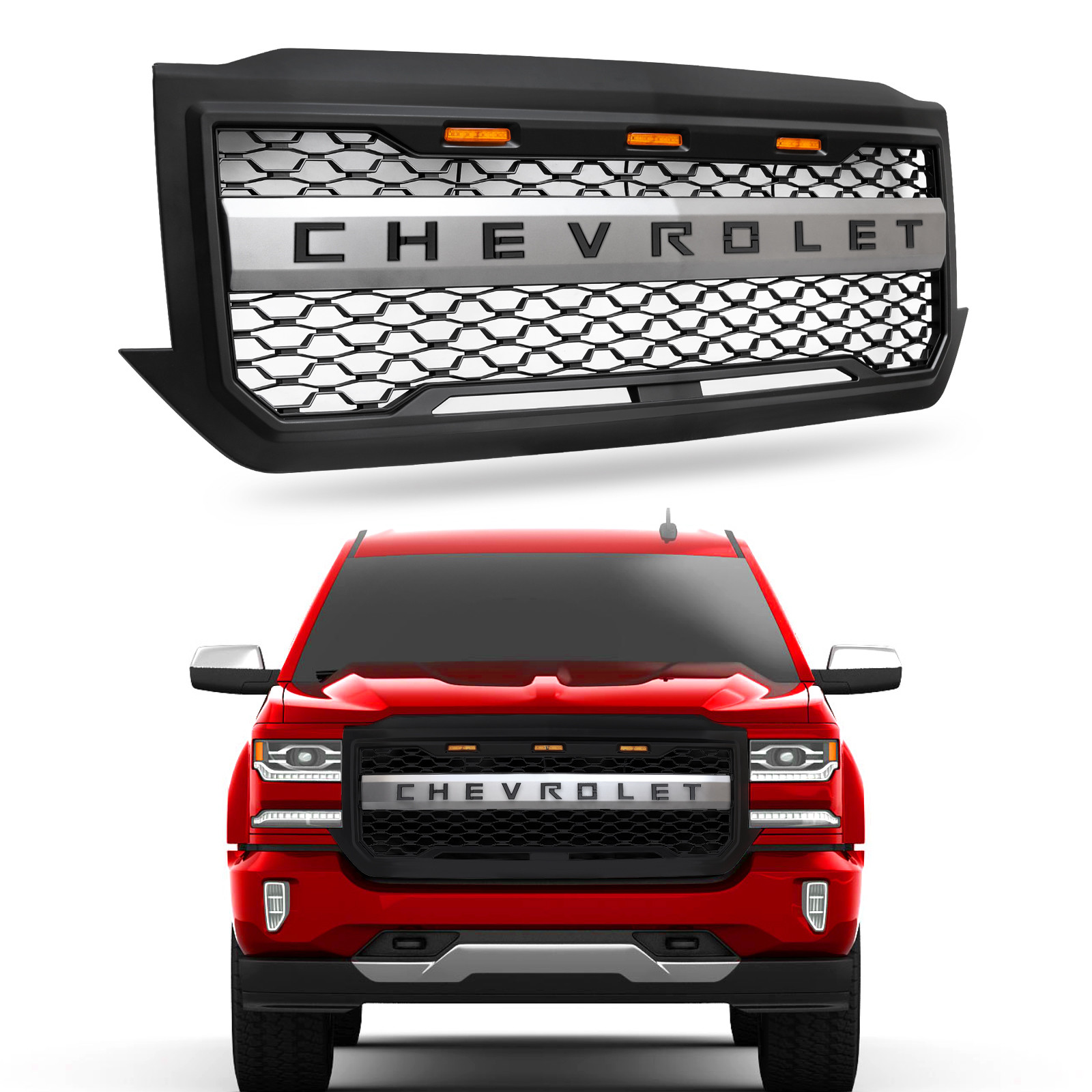 Chevrolet Silevrado Custom Grilles For Trucks , 4X4 Front Grill Top Grade