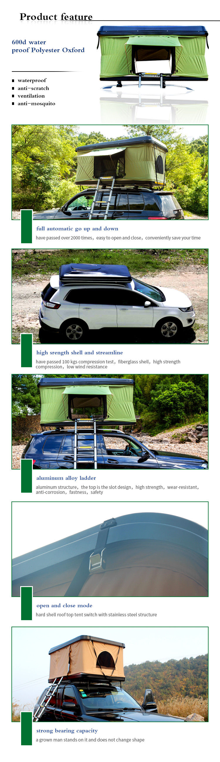 OEM Manufacturer Wholesale Aluminum Ladder 4 Person Camping Automatic Car Roof Tent Hardshell